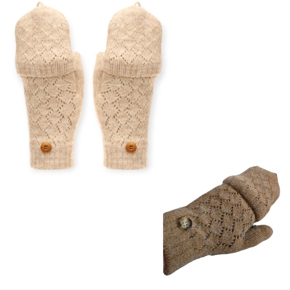 NIP MIRMARU KNITTED FINGERLESS MITTEN/GLOVES W/FAUX FUR LINING OSFM